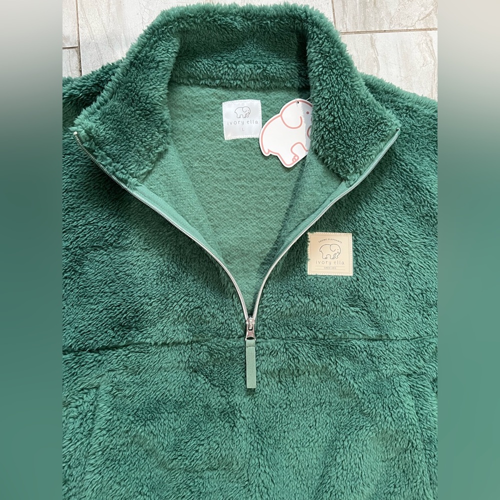 Ivory Ella Evergreen Bungee Sherpa Half-Zip Fleece